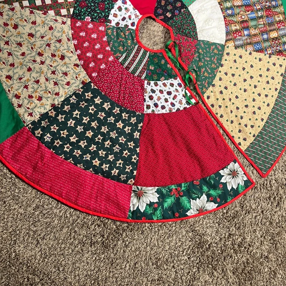 Handmade Christmas Tree‎ Skirt 54in Multicolor Patchwork Quilted Holiday